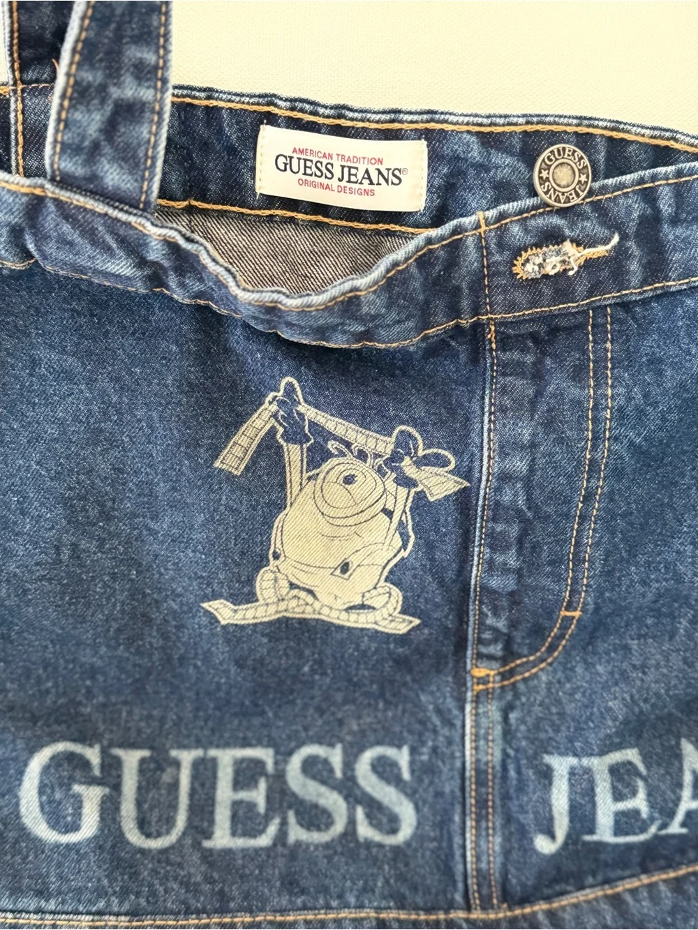 2026 Limited Edition Guess Jeans x Minions / Denim Tote Bag in Dark Blue